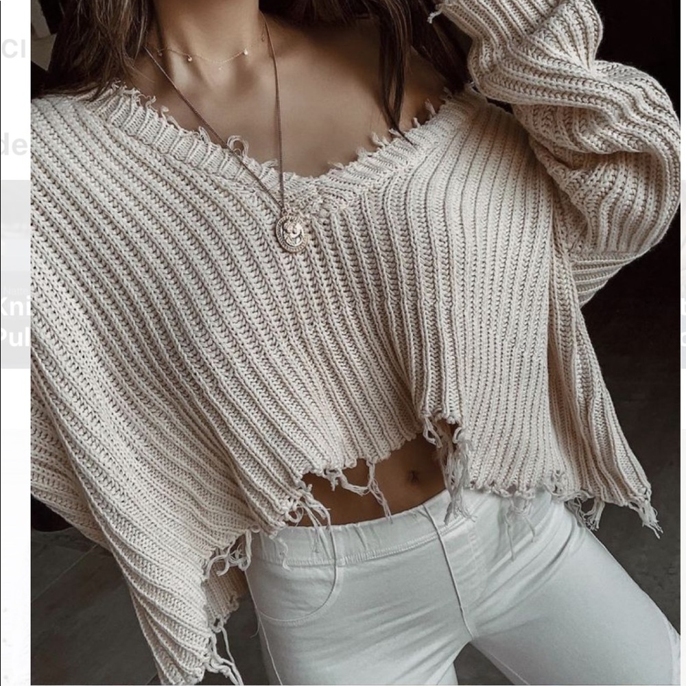 Frayed Ivory Sweater - Picture 2 of 6